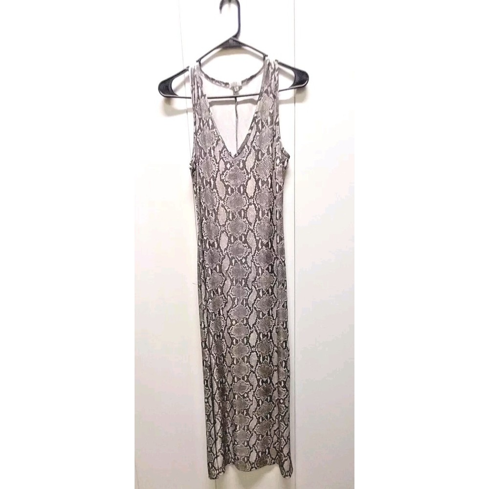 Snakeskin Print Maxi Dress Women's Large Bodycon Stretch Slinky Travel‎ Club